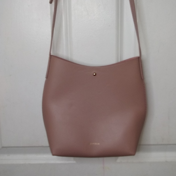 New Samara Cross Body Bucket Bag in Rose Blush Pink Vegan Leather - Picture 5 of 9